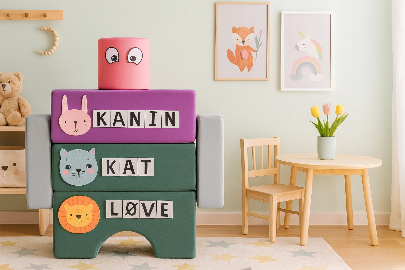 Playfoam mandefigur med tekst og dyr